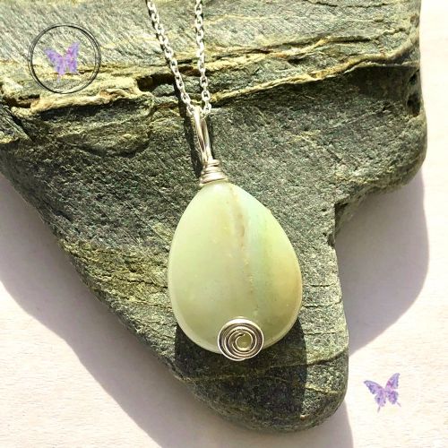 Amazonite Teardrop Silver Swirl Pendant